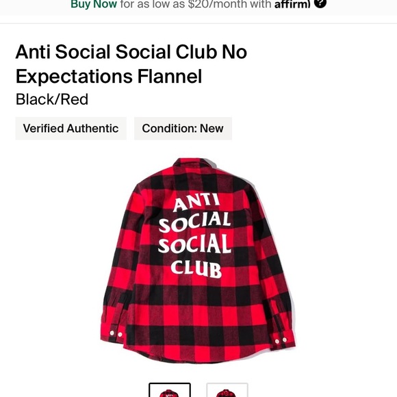 Anti Social Social Club no expectations flannel - Picture 1 of 4